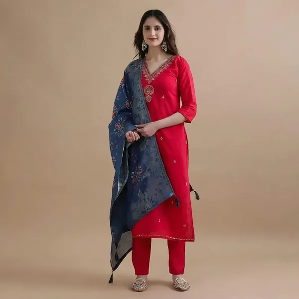 Red_Cotton_Premium_Kurta_Set_For_Women