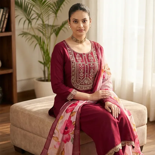 Red_Cotton_Premium_Kurta_Set_For_Women