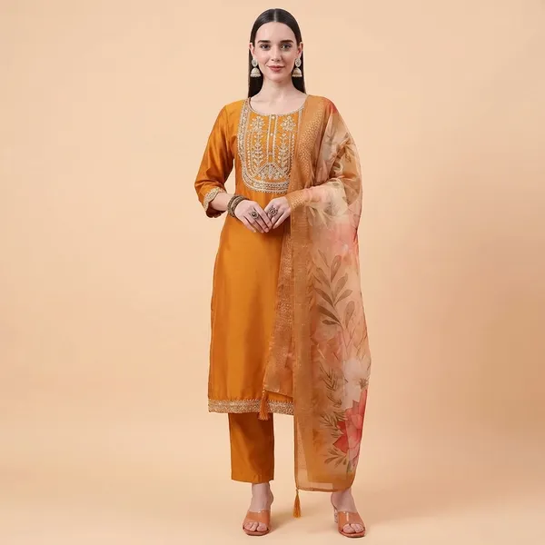 Orange_Cotton_Premium_Kurta_Set_For_Women
