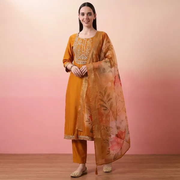 Orange_Cotton_Premium_Kurta_Set_For_Women