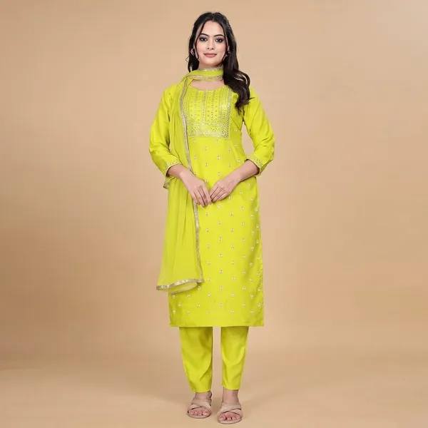 Yellow_Cotton_Premium_Kurta_Set_For_Women