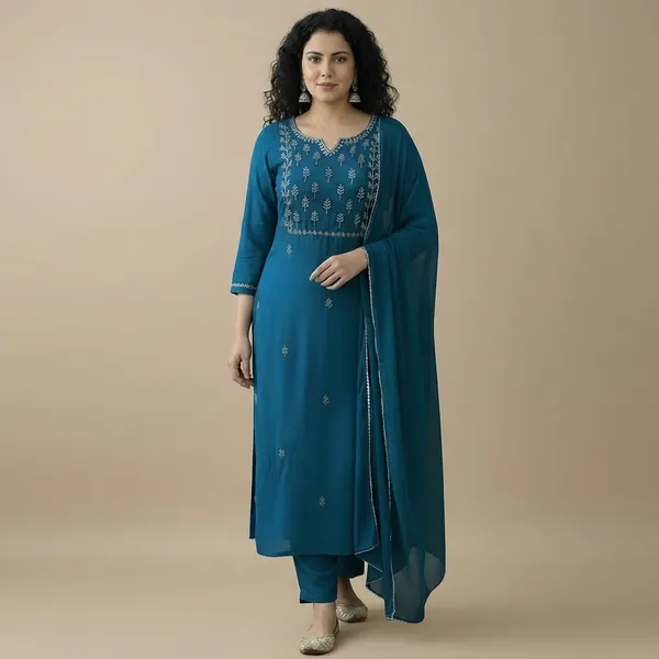 Teal_Blue_Cotton_Premium_Kurta_Set_For_Women