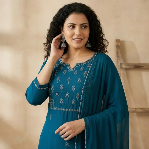 Teal_Blue_Cotton_Premium_Kurta_Set_For_Women