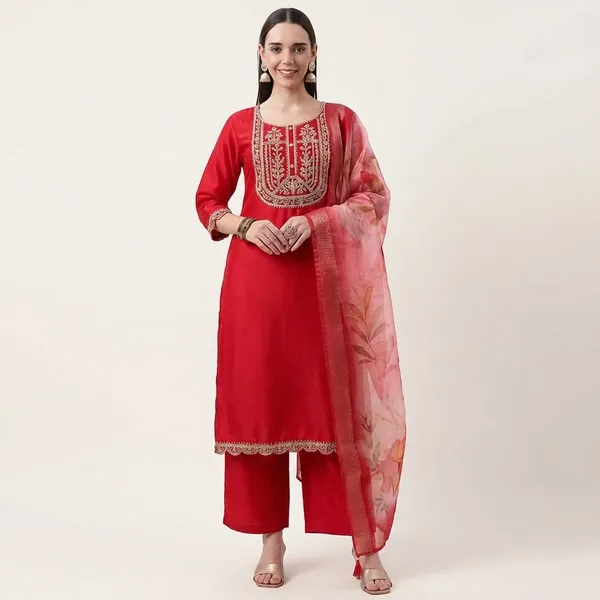 Red_Cotton_Premium_Kurta_Set_For_Women