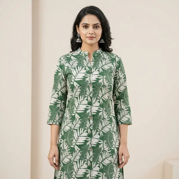 Green_And_White_Cotton_Premium_Kurta_Set_For_Women