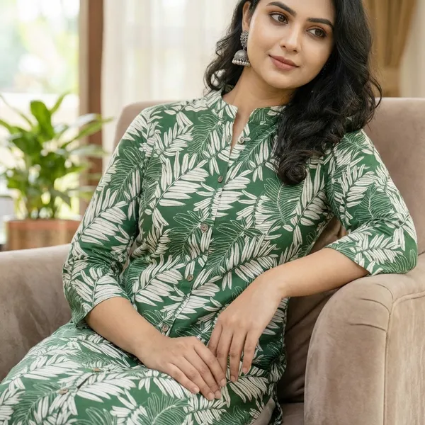 Green_And_White_Cotton_Premium_Kurta_Set_For_Women