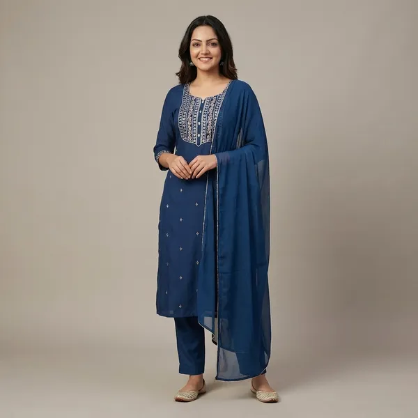 Blue_Cotton_Premium_Kurta_Set_For_Women