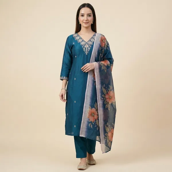 Blue_Cotton_Premium_Kurta_Set_For_Women
