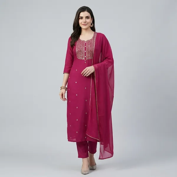 Pink_Cotton_Premium_Kurta_Set_For_Women