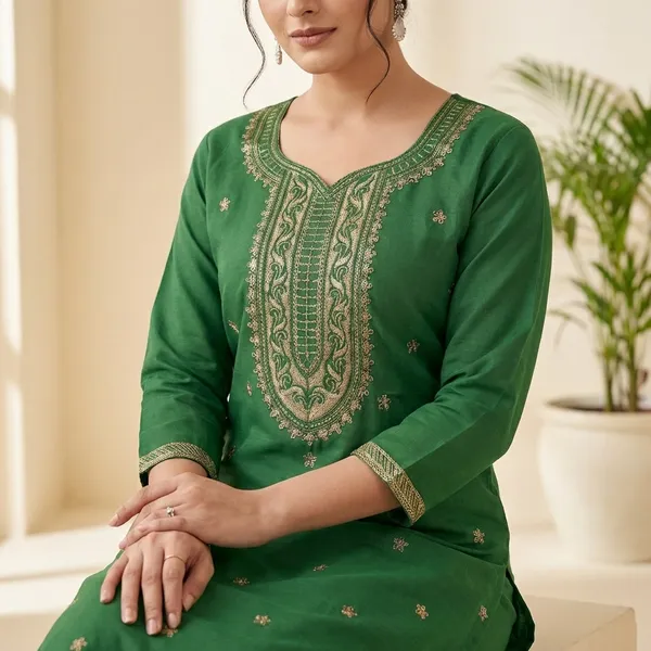 Green_Cotton_Premium_Kurta_Set_For_Women