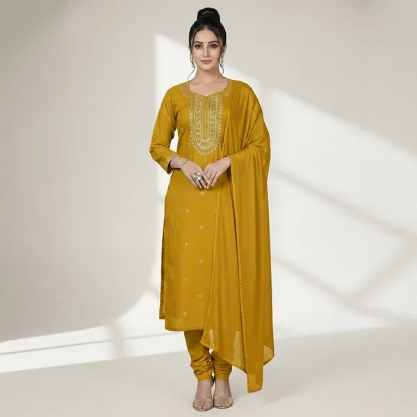 Mustard_Yellow_Cotton_Premium_Kurta_Set_For_Women