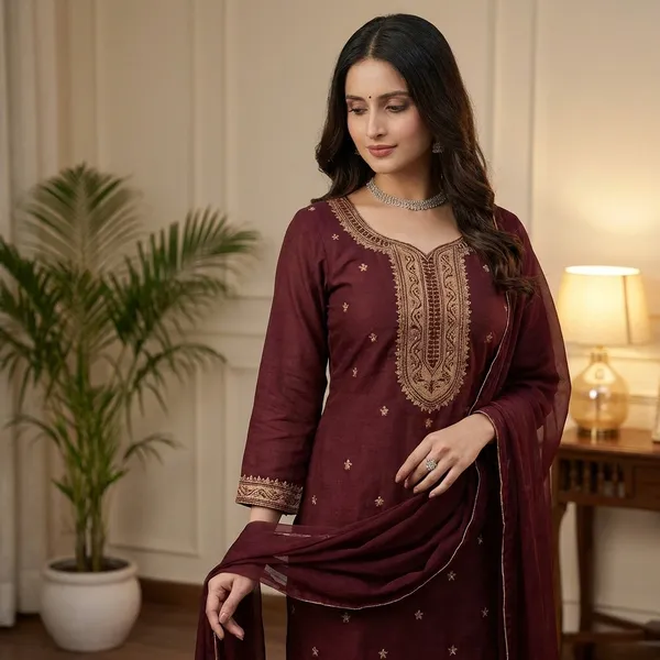 Maroon_Cotton_Premium_Kurta_Set_For_Women