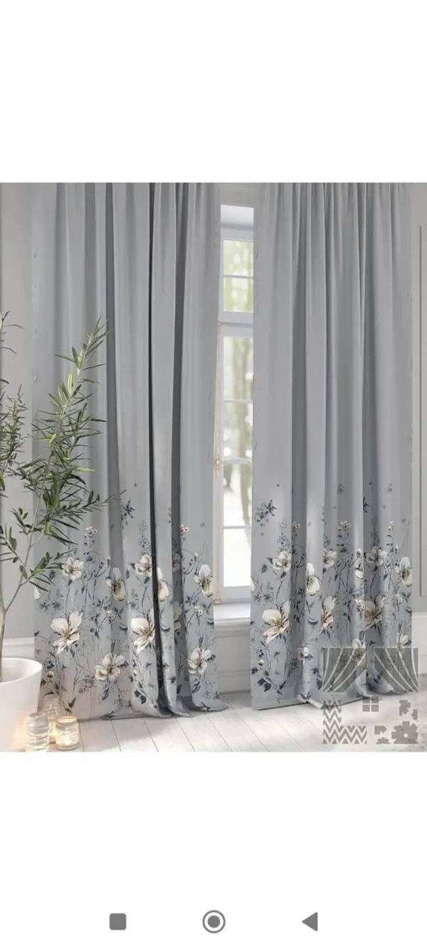 Polyester_Grey_Floral_Botanical_Print_Window_Curtain