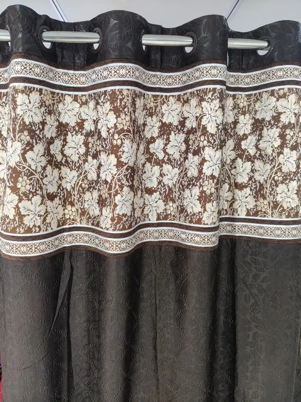 Polyester_Brown_Textured_Floral_Print_Eyelet_Curtain