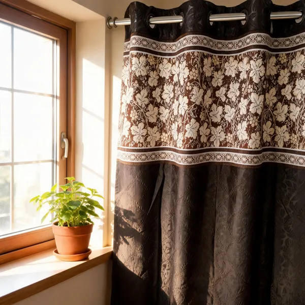 Polyester_Brown_Textured_Floral_Print_Eyelet_Curtain