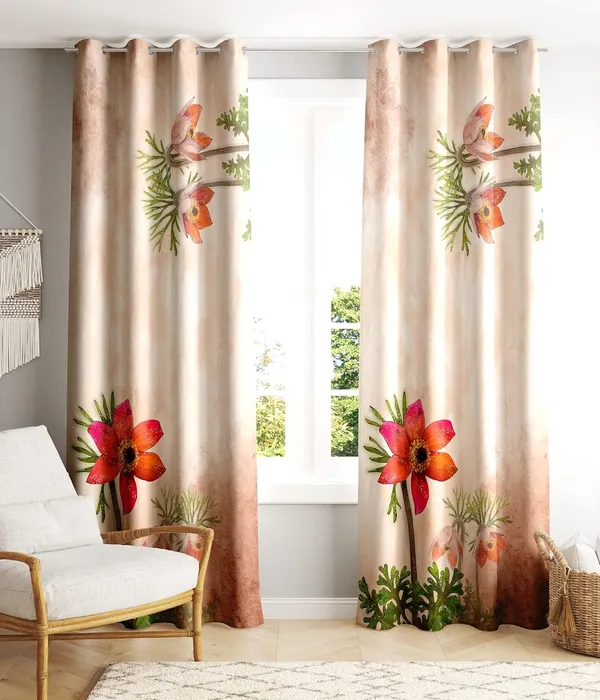 Polyester_Beige_Floral_Print_Eyelet_Window_Curtain