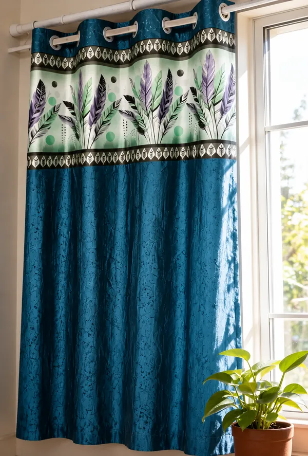 Polyester_Teal_Botanical_Feather_Print_Eyelet_Curtain