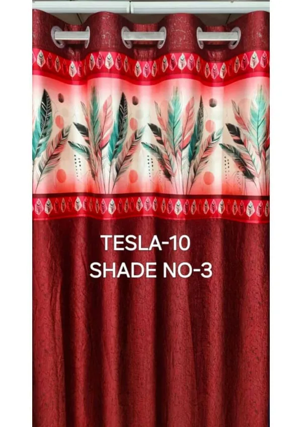 Polyester_Red_Contemporary_Feather_Print_Eyelet_Curtain