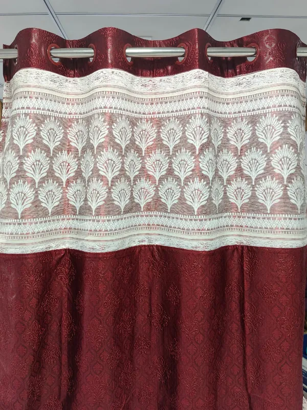 Polyester_Maroon_Traditional_Floral_Print_Eyelet_Curtain