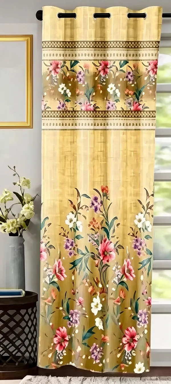 Polyester_Gold_Floral_Print_Window_Curtain