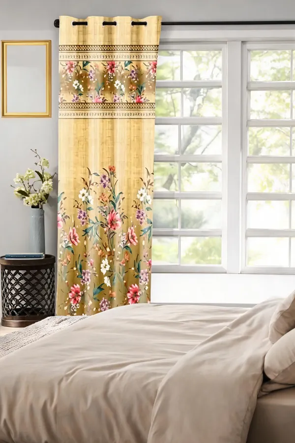 Polyester_Gold_Floral_Print_Window_Curtain