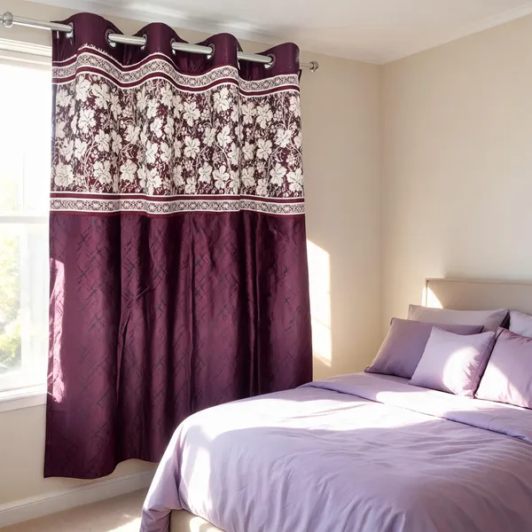 Polyester_Purple_Floral_Grommet_Window_Curtain