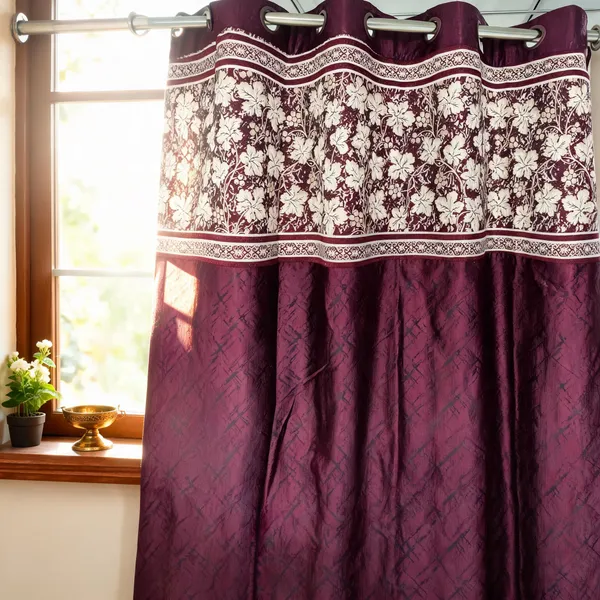 Polyester_Purple_Floral_Grommet_Window_Curtain