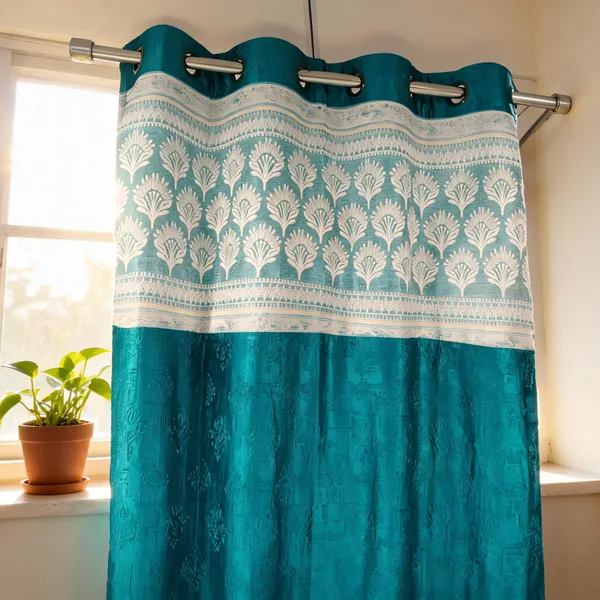 Polyester_Teal_Floral_Block_Print_Eyelet_Curtain