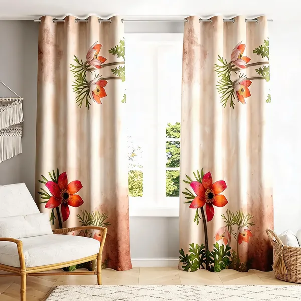 Polyester_Beige_Floral_Print_Eyelet_Window_Curtain