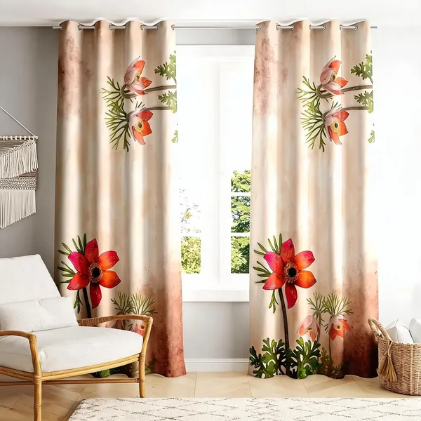Polyester_Beige_Floral_Print_Eyelet_Window_Curtain