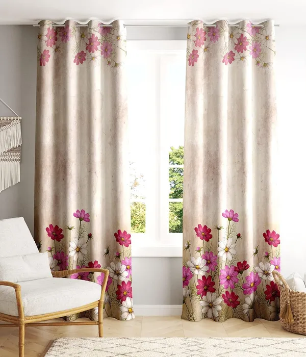 Polyester_Beige_Floral_Print_Window_Curtain
