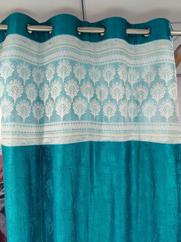 Polyester_Teal_Floral_Block_Print_Eyelet_Curtain