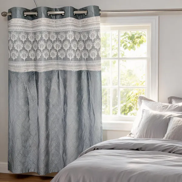 Polyester_Grey_Floral_Botanical_Print_Eyelet_Curtain
