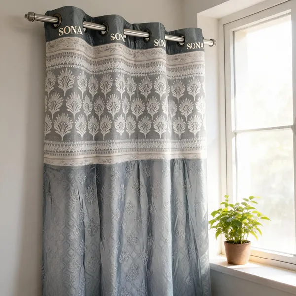 Polyester_Grey_Floral_Botanical_Print_Eyelet_Curtain