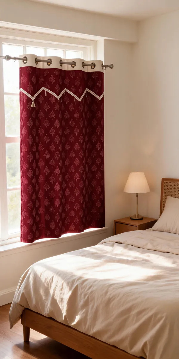 Polyester_Red_Geometric_Pattern_Eyelet_Curtain