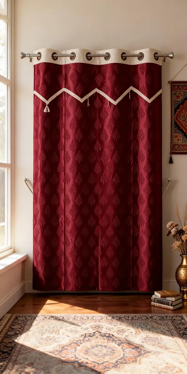 Polyester_Red_Geometric_Pattern_Eyelet_Curtain