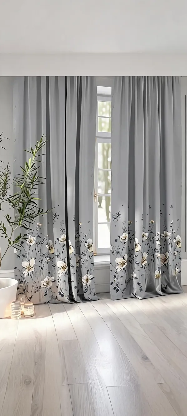 Polyester_Grey_Floral_Botanical_Print_Window_Curtain