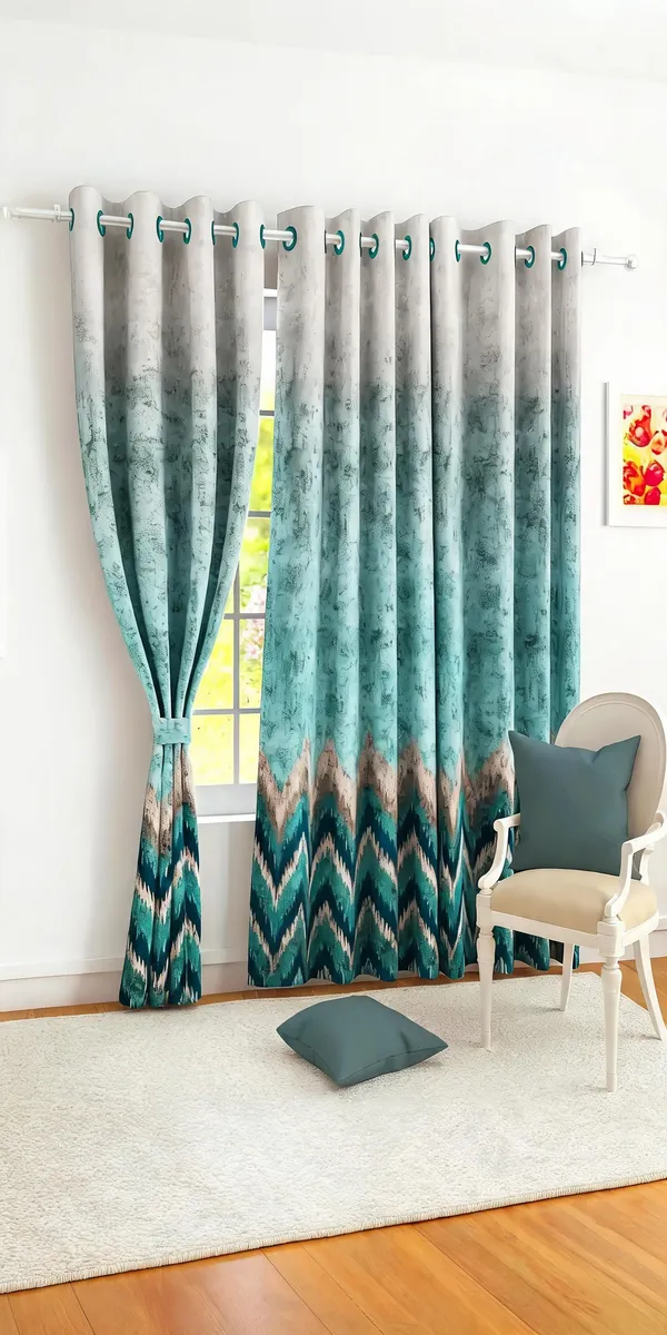 Polyester_Teal_Ombre_Chevron_Print_Eyelet_Curtain