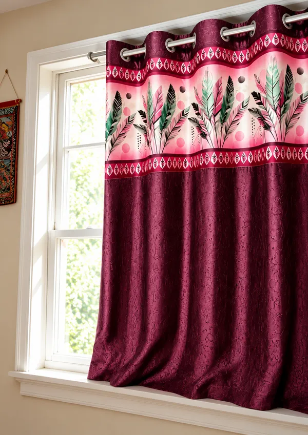 Polyester_Decorative_Floral_Feather_Print_Eyelet_Curtain