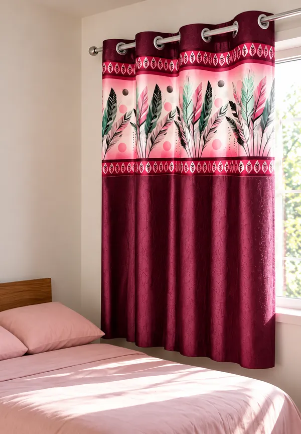 Polyester_Decorative_Floral_Feather_Print_Eyelet_Curtain
