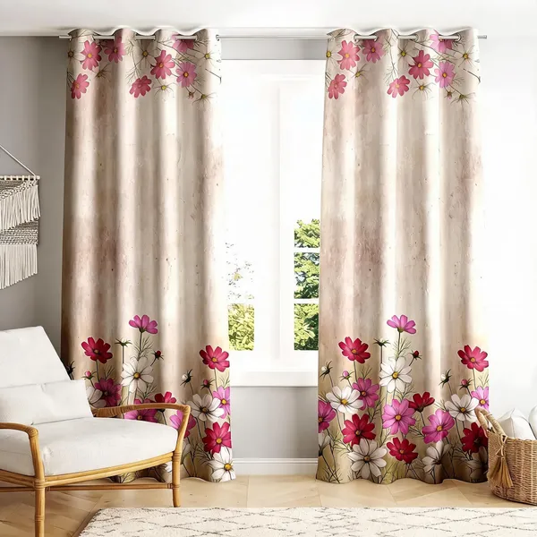 Polyester_Beige_Floral_Print_Window_Curtain