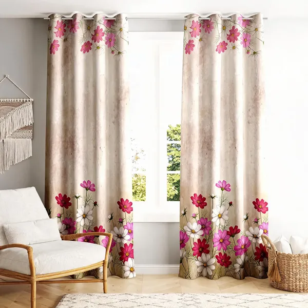 Polyester_Beige_Floral_Print_Window_Curtain