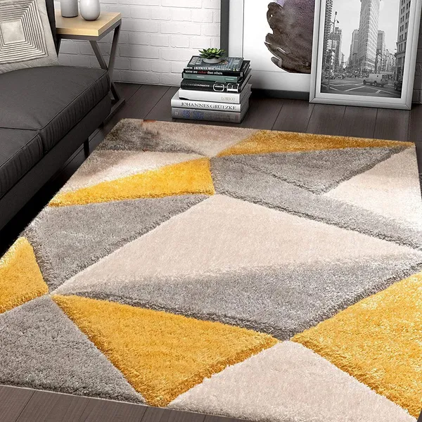 Arhamrug_3_D_Fluffy_Soft_Silky_Shaggy_Carpet_For_Hall_Room_Bedroom_Kids_Room_Guest_Room_Etc_Yellow_Grey_Triange