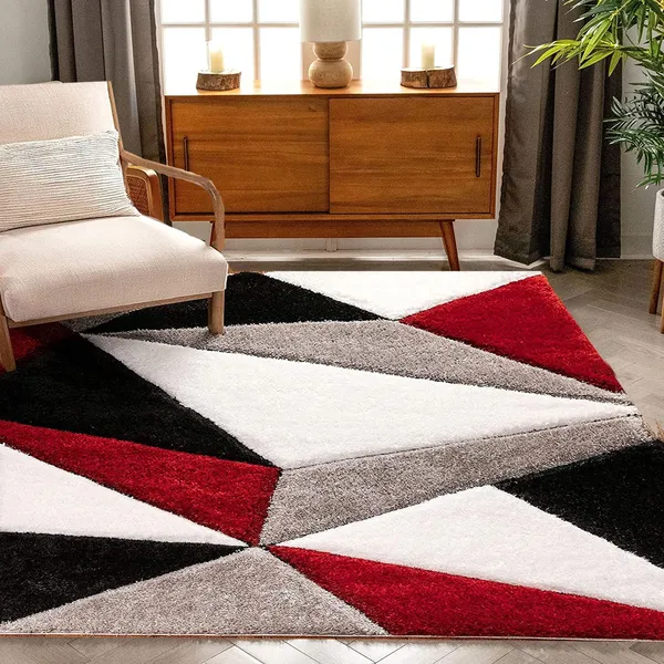 Arhamrug_3_D_Fluffy_Soft_Silky_Shaggy_Carpet_For_Hall_Room_Bedroom_Kids_Room_Guest_Room_Etc_Red_Black_Triangle