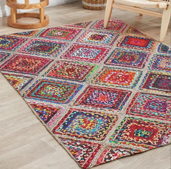 Premium_Natural_Vibrant_Color_Jute_Area_Rug_Handwoven_Eco_Friendly_Carpet_For_Living_Room_Bedroom_Boho_Farmhouse_Style_Chindi_Jute_Design