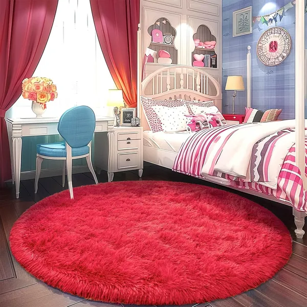 Shaggy_Round_Carpet_Soft_Fluffy_Anti_Skid_Washable_Plush_Rug_Thick_Modern_Decorative_Floor_Mat_For_Bedroom_Living_Room_Kids_Room_Etc_Color_Red