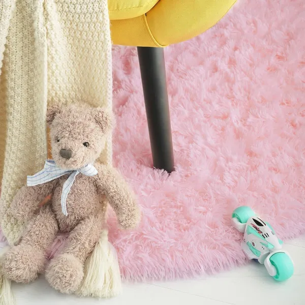 Shaggy_Round_Carpet_Soft_Fluffy_Anti_Skid_Washable_Plush_Rug_Thick_Modern_Decorative_Floor_Mat_For_Bedroom_Living_Room_Kids_Room_Etc_Color_Pink