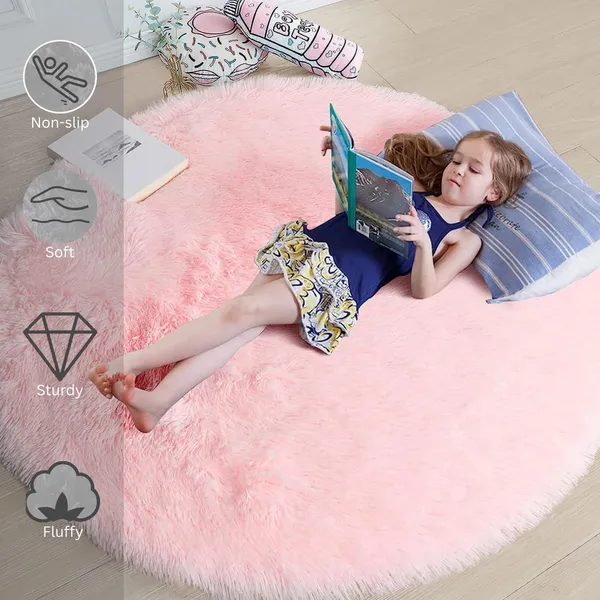 Shaggy_Round_Carpet_Soft_Fluffy_Anti_Skid_Washable_Plush_Rug_Thick_Modern_Decorative_Floor_Mat_For_Bedroom_Living_Room_Kids_Room_Etc_Color_Pink