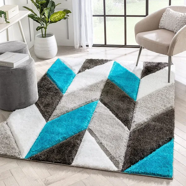 Super_Soft_Shaggy_Carpet_Luxury_Comfort_For_Living_Room_Bedroom_3_D_Rugs_Clr_Black_Turquoise