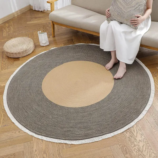 Braided_Cotton_Dori_Round_Carpet_Modern_Traditional_Design_Clr_Beige_Black